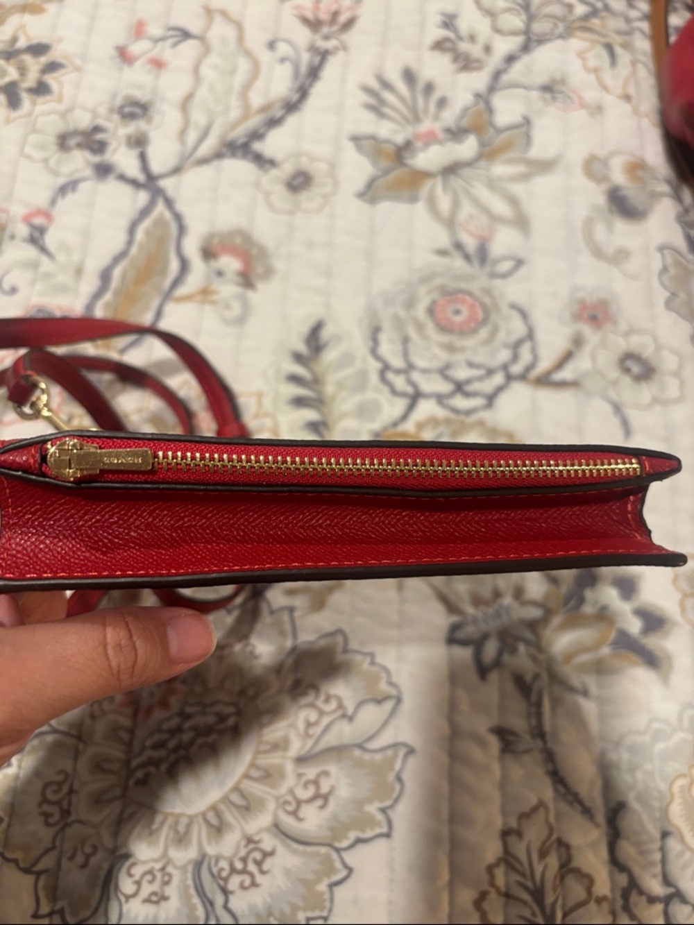 Coach Red Leather Crossbody Phone Pouch with Gold Logo - Picture 3 of 5